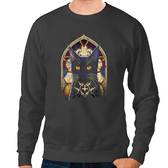 black cats Paws Gothic black cats With Stained Glass Window In Cathedral Sweatshirts