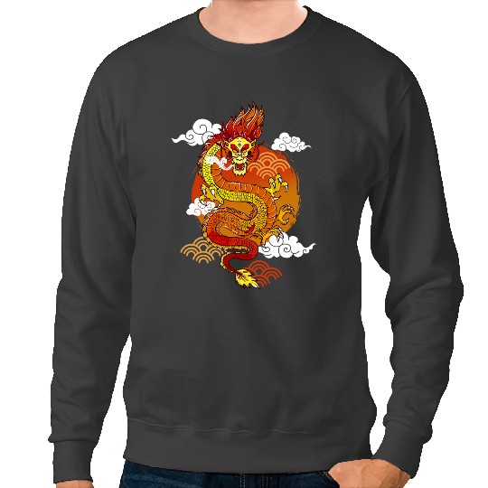 Dragon Animals Dragons Chinese Dragon In The Clouds Art Asian Dragon And Sun Sweatshirts