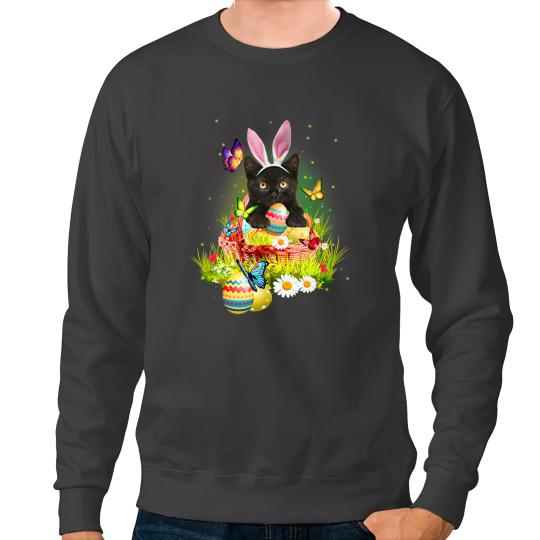 black cats Paws Easter Day Bunny Eggs Costume Gift Mens Womens Sweatshirts