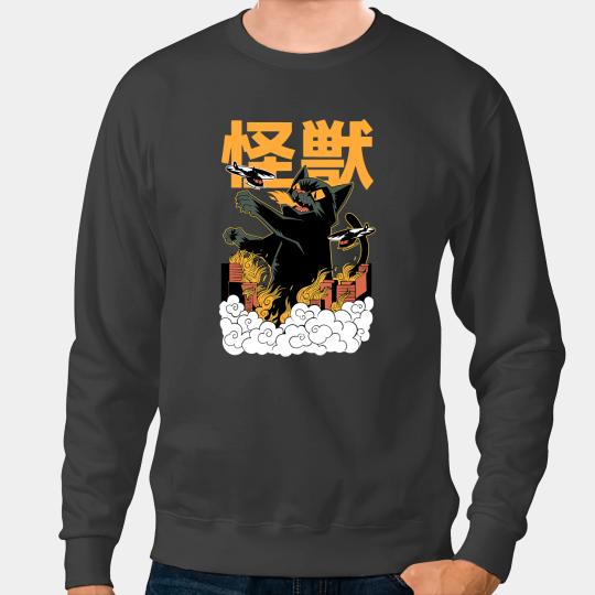 black cats Paws Japanese Kaiju Cat 90s Vaporwave Eboy Clothes Aesthetic 187 Sweatshirts