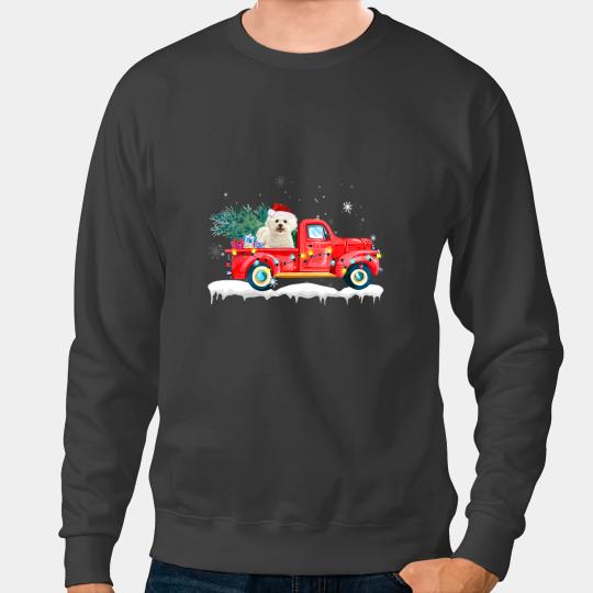 Dog Bichon Frise Riding Red Truck xmass Merry Christmas Sweatshirts