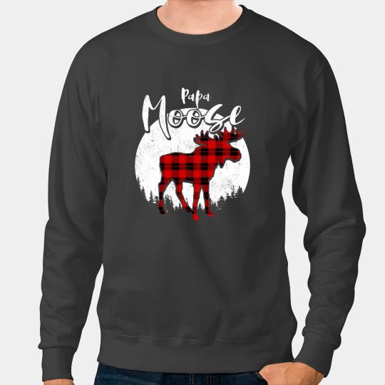 Deers Papa Moose Red Plaid Buffalo Matching Family Pajama Sweatshirts