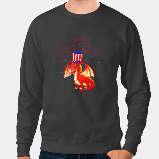 Dragon Animals Dragons Graphic Red White Blue Fireworks Decor 4th Of July Sweatshirts