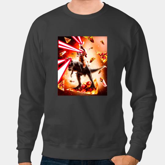 Cat Paws Laser Eyes Space Cat Riding Dog And Dinosaur Sweatshirts