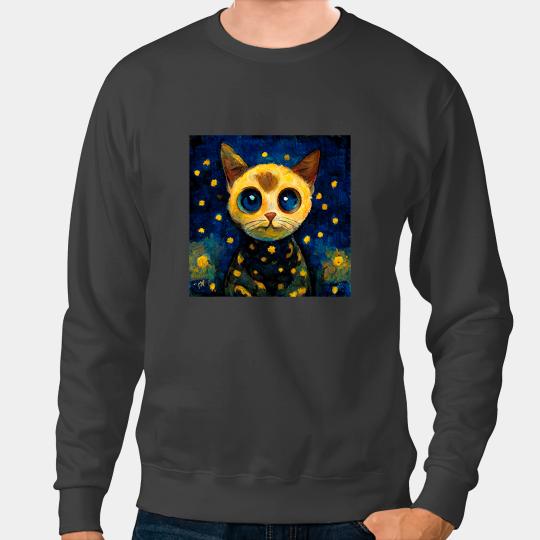 Cat Paws Starry Night Vincent Van Gogh Painting Cat Sweatshirts
