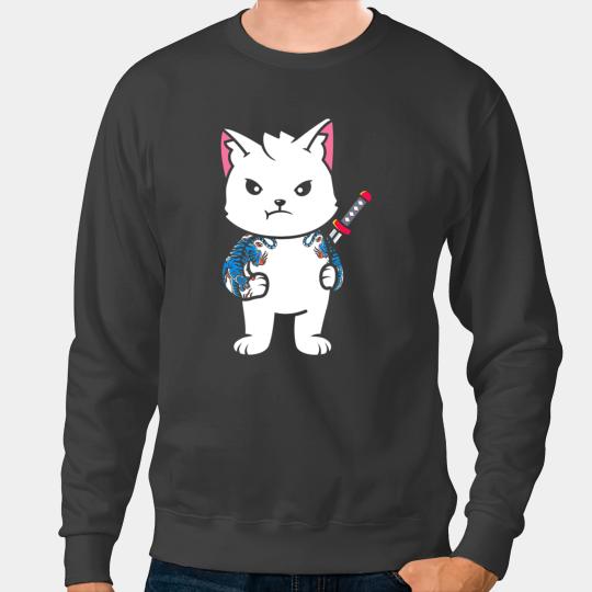 Cat Paws Japanese Cat Kawaii Cat Warrior Samurai Cat Ninja Cat Sweatshirts