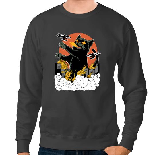black cats Paws Japanese Sunset Catzilla Sweatshirts