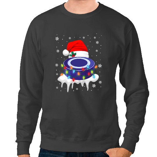 Hockey Gift Cute Christmas Hockey Santa Hat xmass Light Boys Girls Sweatshirts