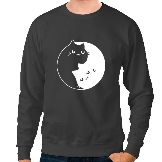 black cats Paws Japanese Yin and Yang Cats Kawaii Anime Kanji Meow Sweatshirts
