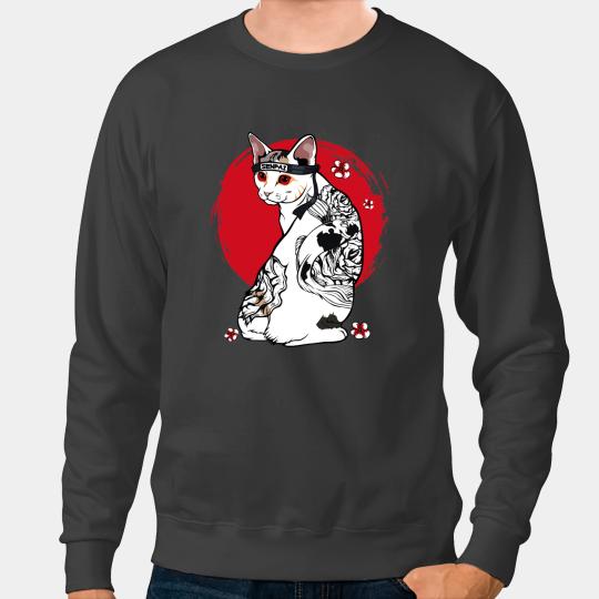 Cat Paws Japanese Samurai Senpai Cat Tattoo Teacher Master Japan Art Sweatshirts