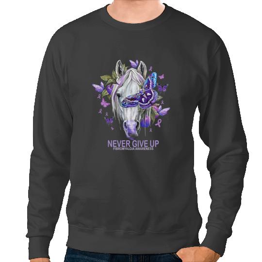 Funny Horse Fibromyalgia Awareness Never Give Up Funny Horse Lover Sweatshirts