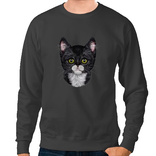 black cats Paws Cute Tuxedo Kitten Face Tabby Cat Sweatshirts