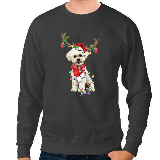 Dog Bichon Frise Funny Bichon Frise Reindeer Christmas Dogs Christmas Light Sweatshirts