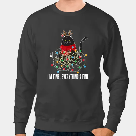 black cats Paws Grumpy black cats Ugly Im Fine Christmas Ugly Sweater Style Sweatshirts
