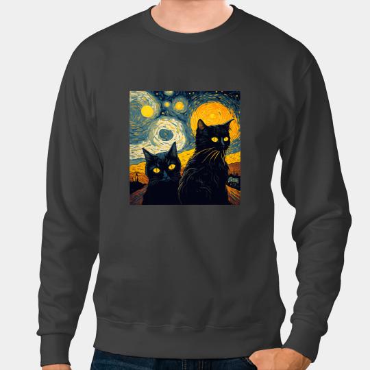 black cats Paws Black Cats Van Gogh Starry Night Cat Lover Owner Cat Mom Dad Sweatshirts