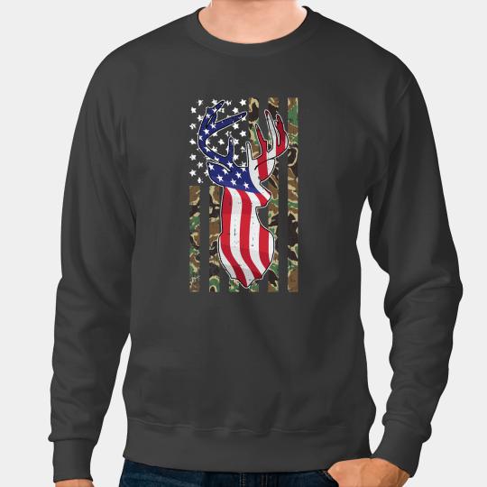 Deers Hunting 4th Of July American Flag Camo Patriotic Hunter Sweatshirts