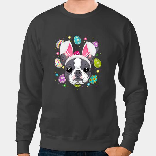 Dog Boston Terrier Easter Egg Lover Bunny Ear Boston Terrier Dog Face Easter Sweatshirts