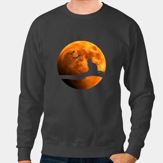black cats Paws Halloween Orange Full Moon and Bats 2 Sweatshirts