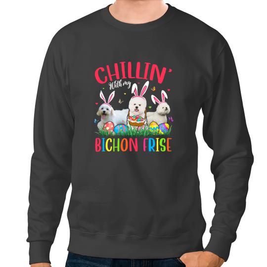 Dog Bichon Frise Chillin With My Bichon Frise Easter Eggs Happy Easter Sweatshirts