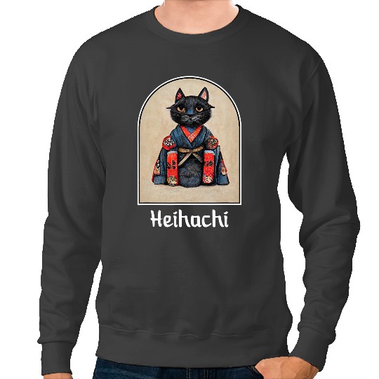 black cats Paws Cute Japanese Cat Kawaii Samurai Kitten Heihachi Sweatshirts