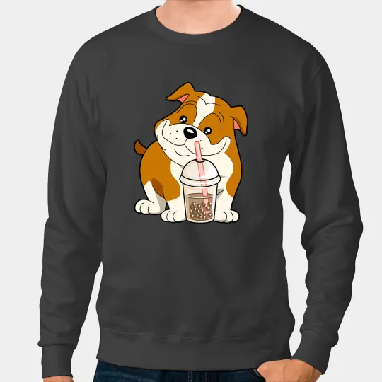 Boba Tea Bulldog Dog Puppy Lover Kawaii Japanese Anime Sweatshirts