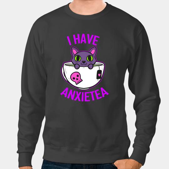 black cats Paws I Have Anxietea Pastel Goth Cat with Tea Cup Sweatshirts