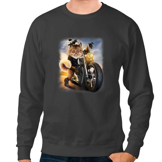 Cat Paws Biker Tabby Cat Riding Chopper Motorcycle Sweatshirts
