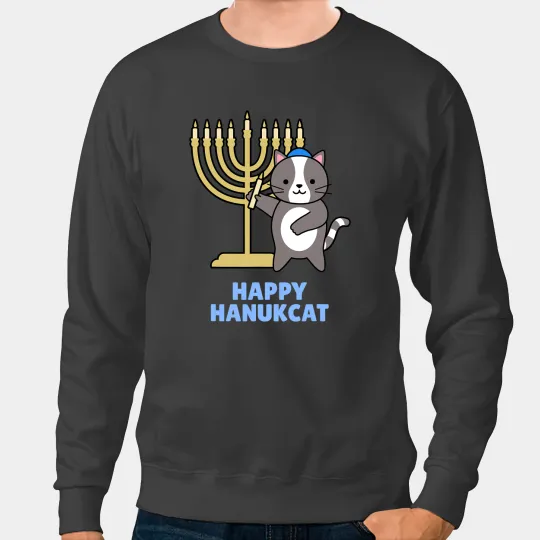 black cats Paws Happy Hanukcat black cats Meowzel Tov Menorah Funny Hanukkah Sweatshirts