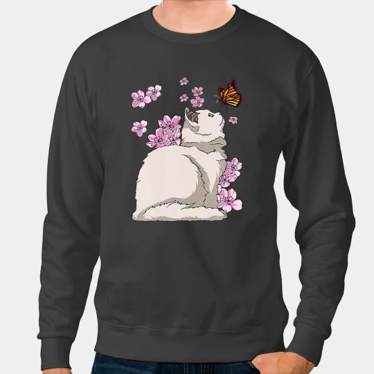 Cat Paws With Butterfly Japanese Sakura Cherry Blossom Sweatshirts