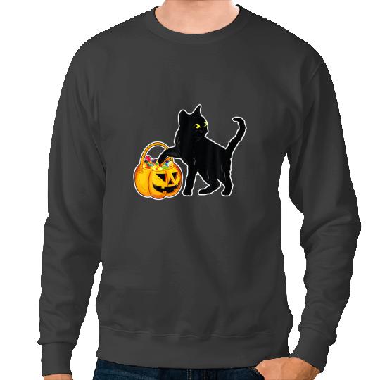 black cats Paws Halloween Candy Pumpkin Bag Sweet Lollipop Funny Sweatshirts