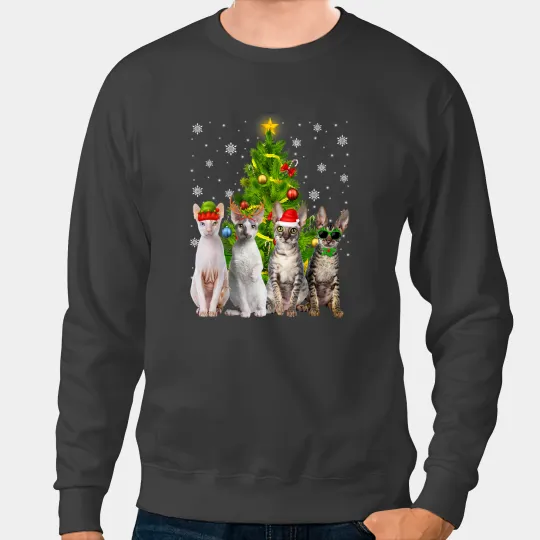 Cat Paws Cornish Rex Christmas Tree Funny Cat Lover Cat Owner 277 Sweatshirts