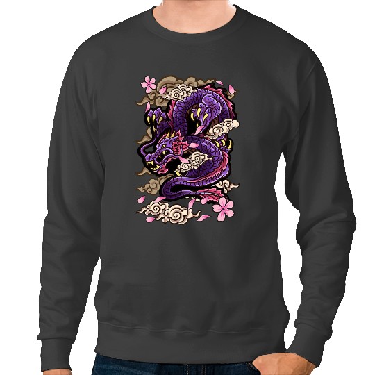 Dragon Animals Dragons Japanese Aesthetic Dragon Tattoo style Sakura Cherry Blossom Sweatshirts