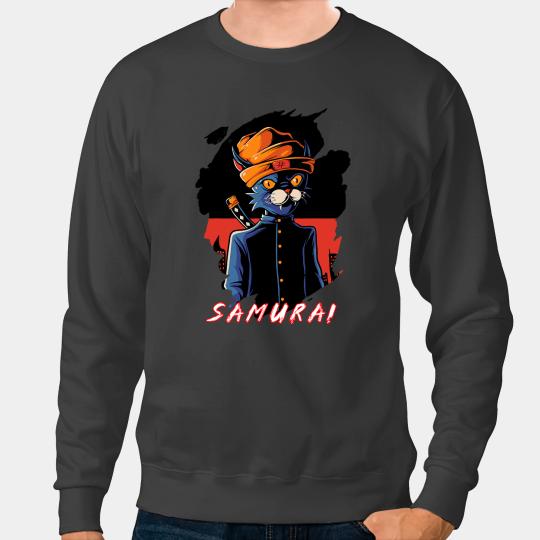 black cats Paws Japanese Anime Samurai Cat Lover Aesthetic vintages Funny Art Sweatshirts