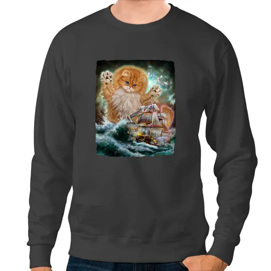 Cat Paws Monster Persian Cat as Kraken Attack a wars Ship at High Seas Sweatshirts