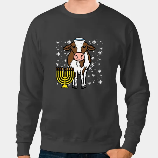 Cattle Cow Hanukkah Cow Menorah Chanukah Farm Farmer Men Women Kids Sweatshirts