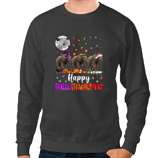 Elephants Lover Happy Hallothanksmas Halloween Christmas Sweatshirts