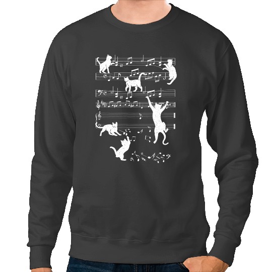 black cats Paws Musician Cute Cat Playing On Musical Notes Music Lover Piano 156 Sweatshirts