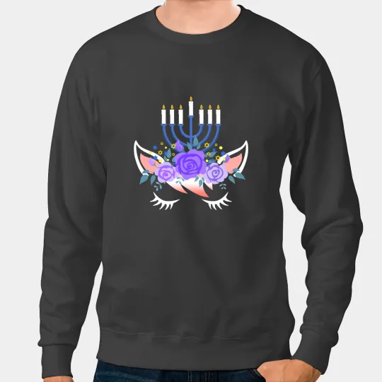 Unicorns Cute Unicorns Hanukkah Menorah Jewish Kids Men Women Sweatshirts