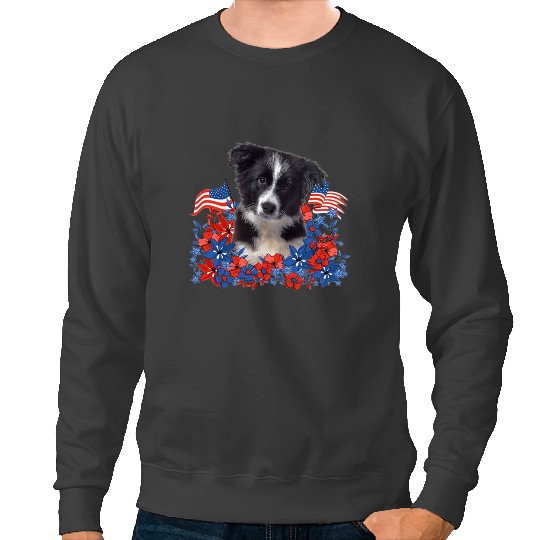 Dog Border Collie Independent Flowers Dog American Flag Sweatshirts