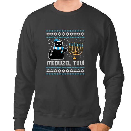 black cats Paws Meowzel Tov black cats Funny Hanukkah Chanukah Men Women Kids Sweatshirts