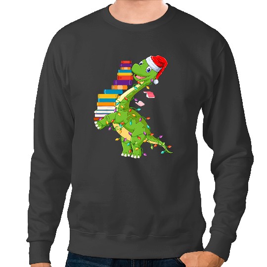 Dinosaur Dino Dino Reading Literature Book Lover Librarian Christmas Sweatshirts
