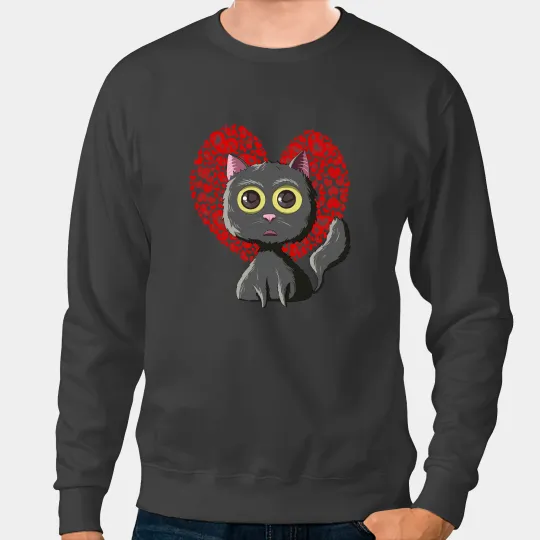 black cats Paws Red Hearts Cute Cat Mom Valentines Day Cat Lovers Sweatshirts