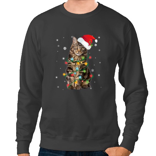 Cat Paws Maine Coon Cat Christmas Light Funny Cat Lover xmass 193 Sweatshirts