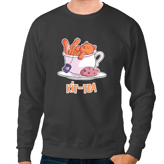 Cat Paws Kawaii kit tea with cookie. Kitty in tea cup Sweatshirts