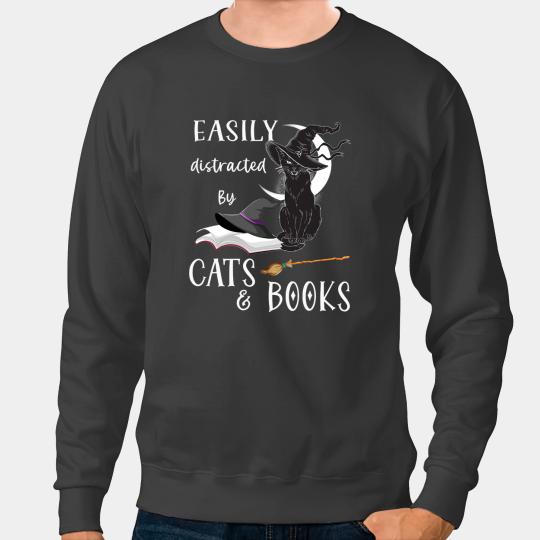 black cats Paws Reading Book Funny Cat Halloween Tee Easily distracted by cats and books Sweatshirts