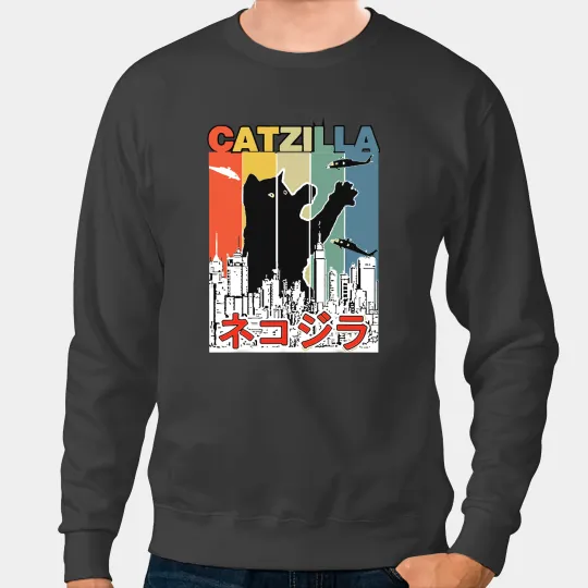 black cats Paws vintages Catzilla black cats Funny Cat Parody Tees Sweatshirts
