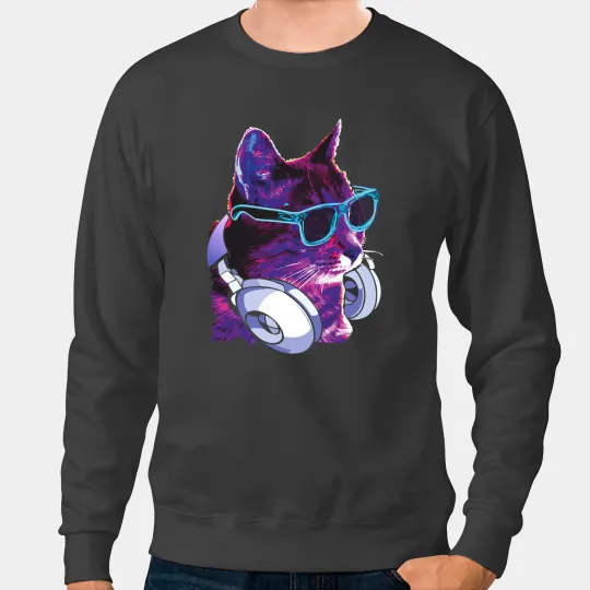 black cats Paws Tech House Dj Cat Rainbow Headphones Underground Music Lover Sweatshirts