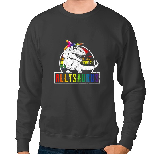 Dinosaur Dino Dino LGBT Retro Allysaurus Rainbow Dinosaur T Rex LGBT Gay Les Pride Sweatshirts
