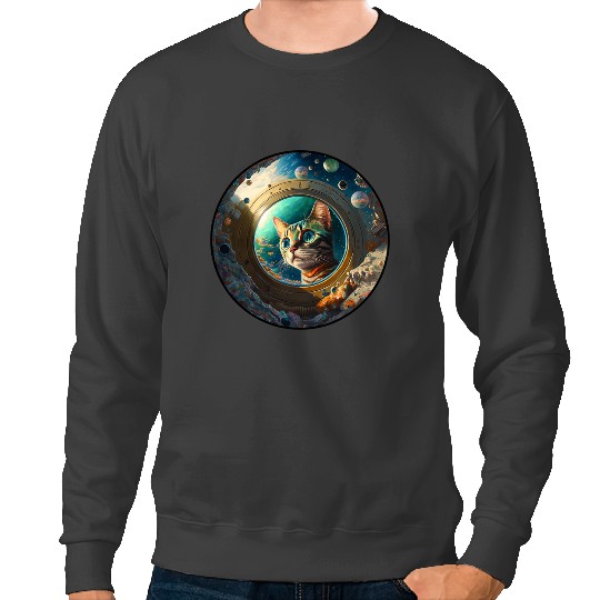 Cat Paws Cool Galaxy Cat Retro Electro Funny Cute Cat Art Sweatshirts