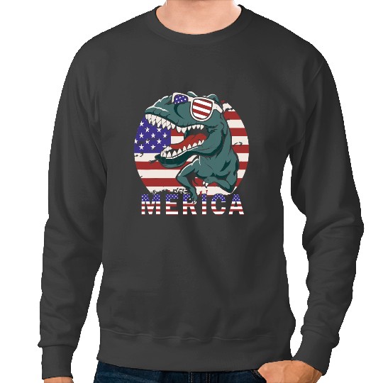 Dinosaur Dino 4th July Boys Merica Dino TRex American Flag Kids Toddler Sweatshirts